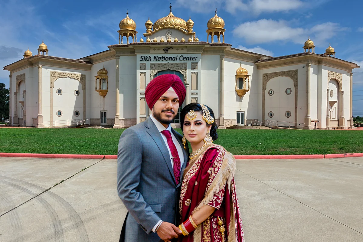 Punjabi Sikh couple at a Gurdwara wedding in Houston