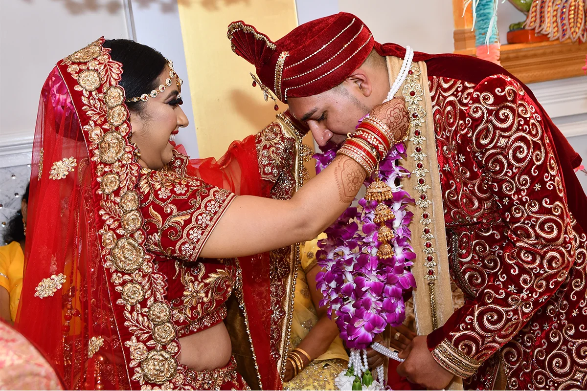 Jai Mala ceremony during an Indian Hindu wedding in Houston